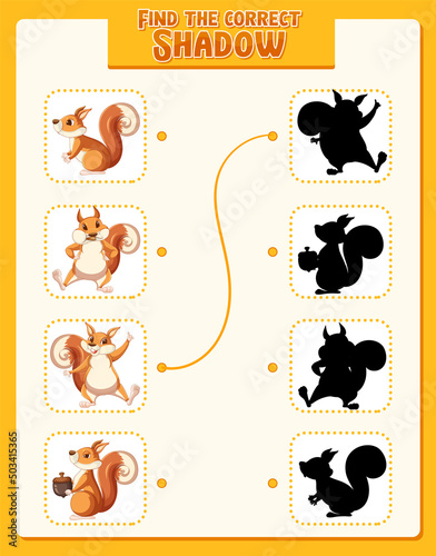 Worksheet with matching squirrels