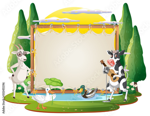 Empty banner template with farm animals