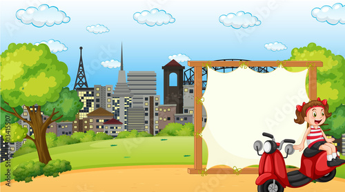 Board template with girl on motorbike
