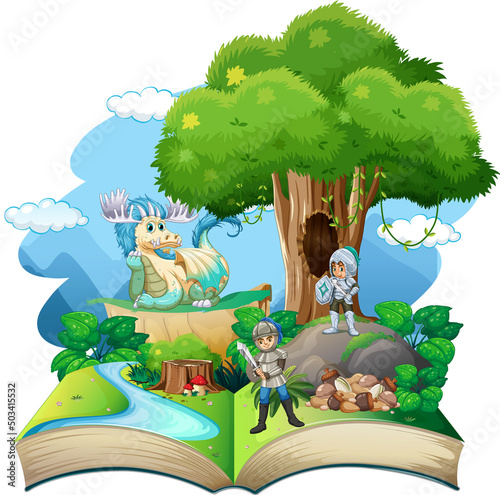 Book with knight and dragon