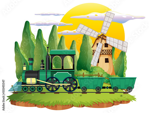 Train with natural farm scene