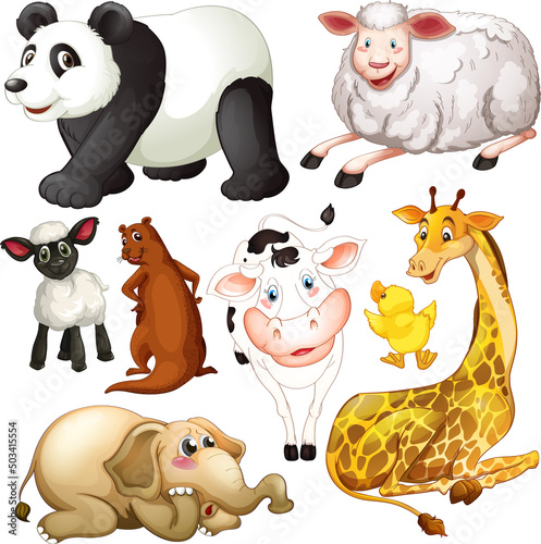 Cute animals cartoon set on white background