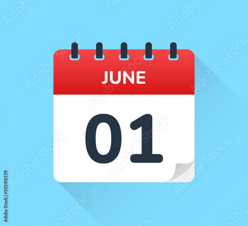 June 01 - The first of the month on calendar icon vector illustration.