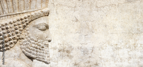 Horizontal background with embossed image persian bearded man