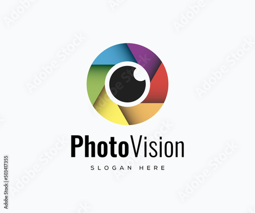 Camera Shutter Logo Design Concept. Eye Shot Vector Logo Template.