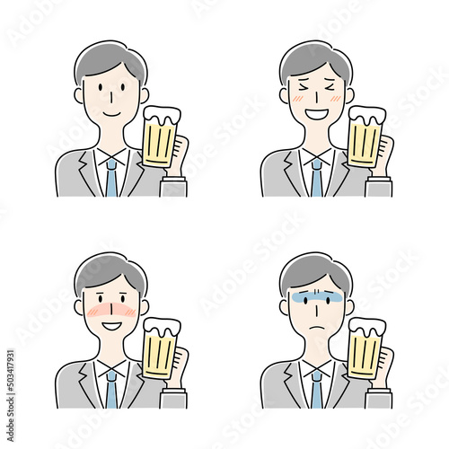 手描き風・ビールを飲む男性のベクターイラストセット