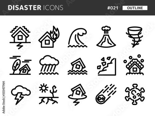災害に関連するラインスタイルのアイコンセット_021