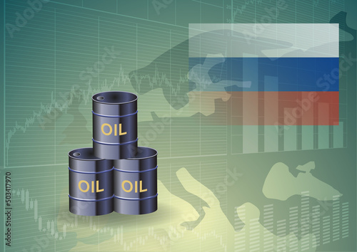 Russian oil in europe. International trade concept. Vector illustration.