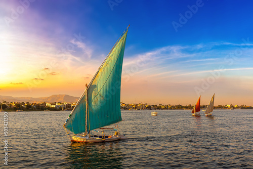 Sailboat on Nile at sunset
