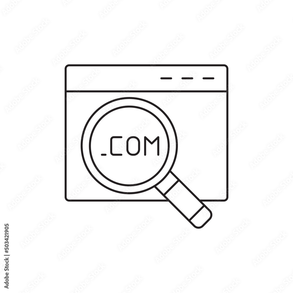 Search domain, domain on magnifier icon in line style icon, style isolated on white background Search domain, domain on magnifier icon in line style icon, style isolated on white background