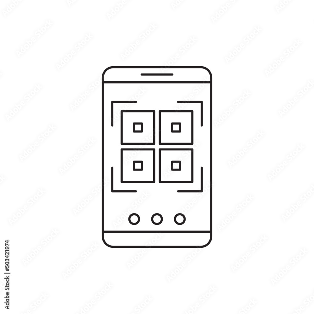 QR code on smartphone icon in line style icon, style isolated on white background QR code on smartphone icon in line style icon, style isolated on white background