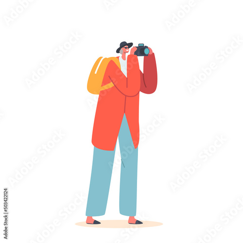 Old Woman Travel, Foreign Journey, Senior Tourist Female Character Visiting Sightseeing Making Pictures on Photo Camera