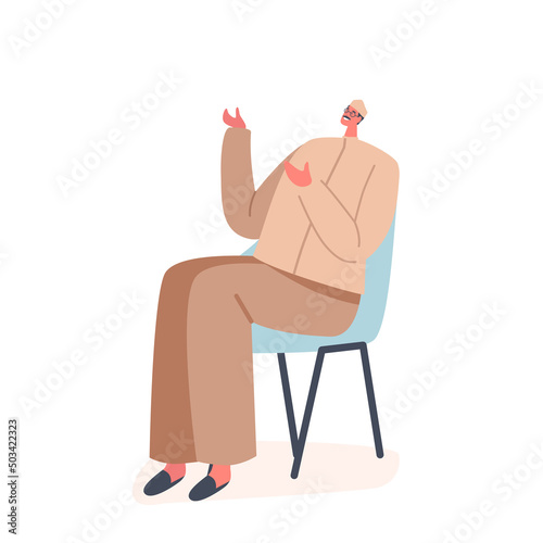 Senior Muslim Male Character Wearing Traditional Dress Sitting on Chair Isolated on White Background. Old Arab Man