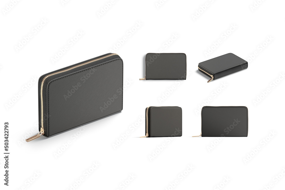 Blank black small money wallet mock up, different views