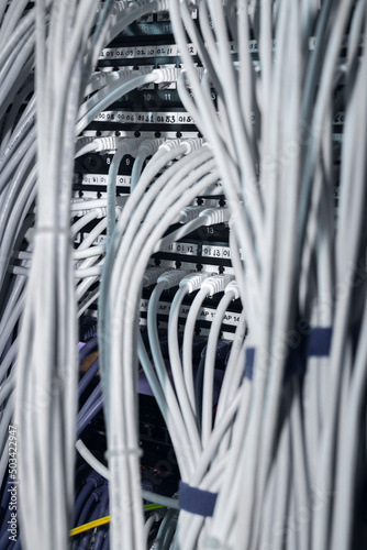Bunch of cables in server room photo