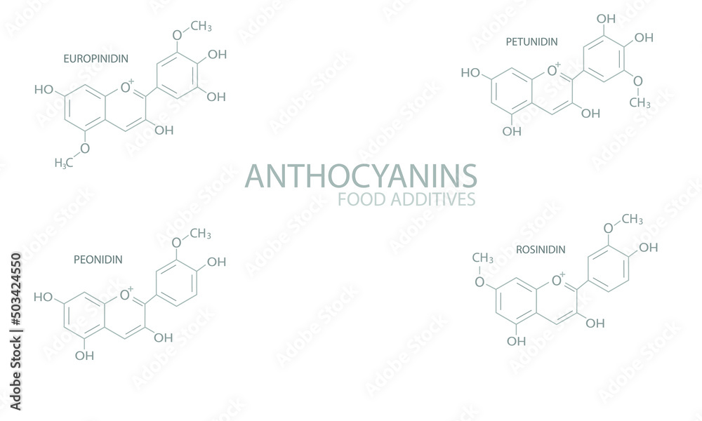 Anthocyanins molecular skeletal chemical formula. Anthocyanins molecular skeletal chemical formula.
