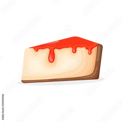 Delicious strawberry cheesecake with strawberry jam, vector illustration isolated on white background.	
