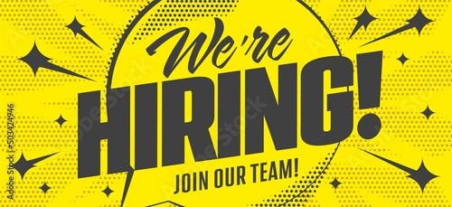 Employment opportunity offer on hiring banner template. Company team free vacancy advertising poster vector illustration
