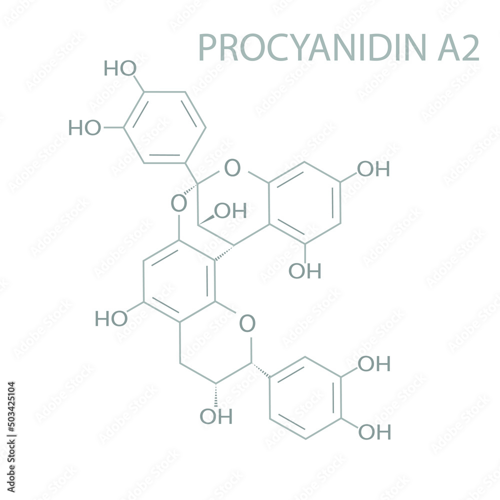 Procyanidin A2 molecular skeletal chemical formula. Procyanidin A2 molecular skeletal chemical formula.