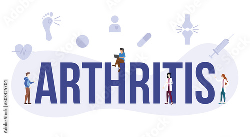 arthritis disease health concept with big word or text and people with modern flat style