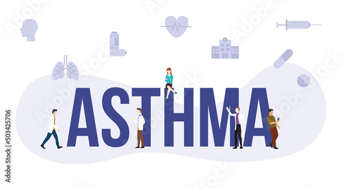asthma disease health concept with big word or text and people with modern flat style