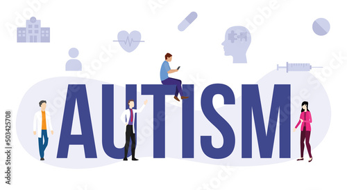 autism disease health concept with big word or text and people with modern flat style
