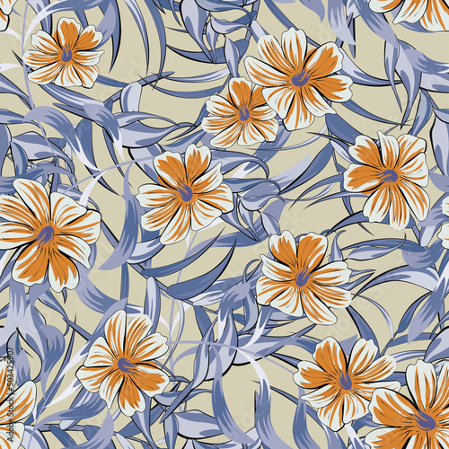 Summer seamless background with wildflowers and grass.                    pattern for printing on the material  advertising booklets. Stylized as a watercolor.