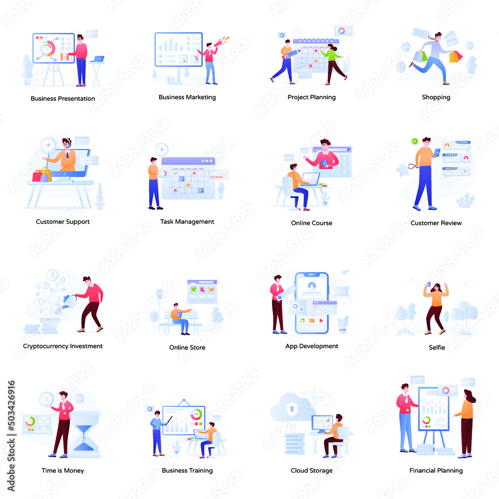 Collection of Business Planning Flat Illustrations 