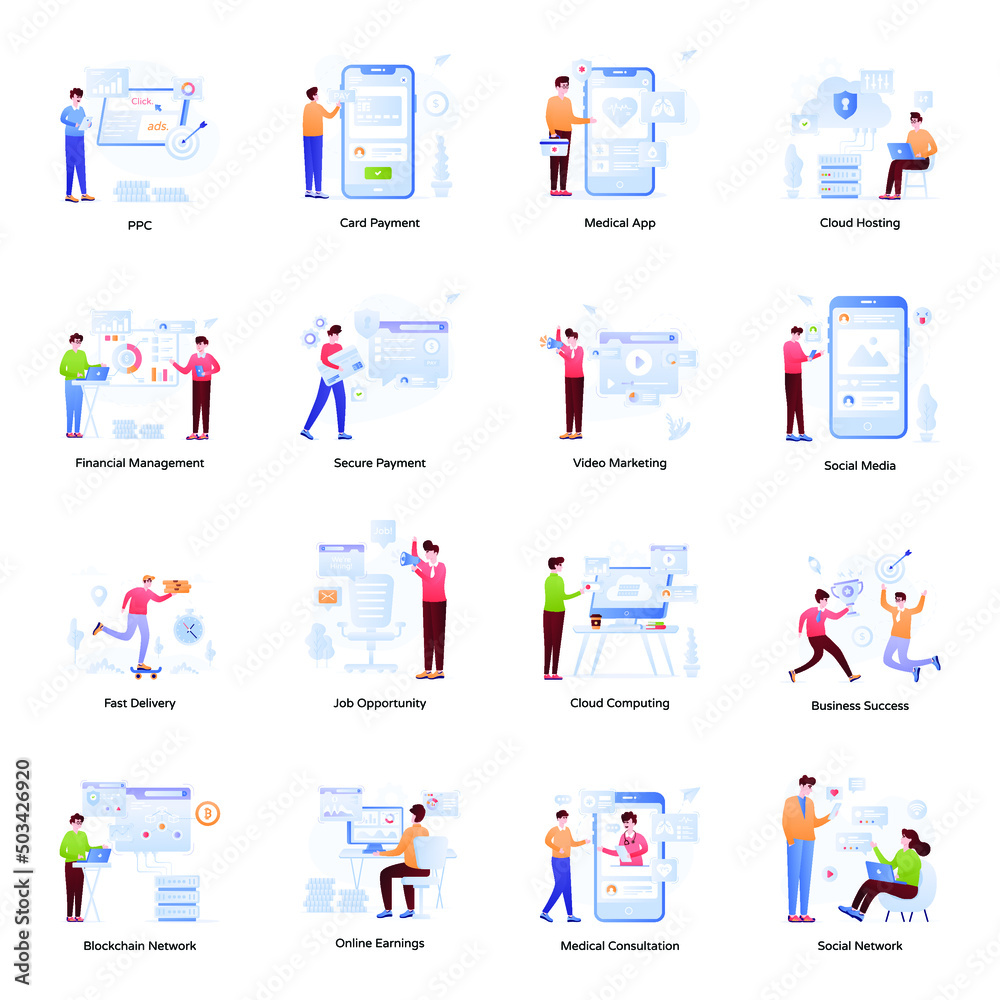 Set of Business Management Flat Illustrations Set of Business Management Flat Illustrations