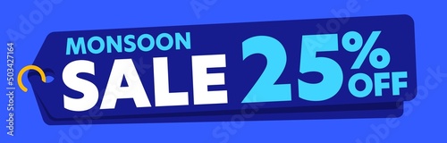 Banner with monsoon sale tag offering up to 25 price off. Promotion poster for big sale vector illustration. Advertising newsletter or announcing placard for online shopping with clearance