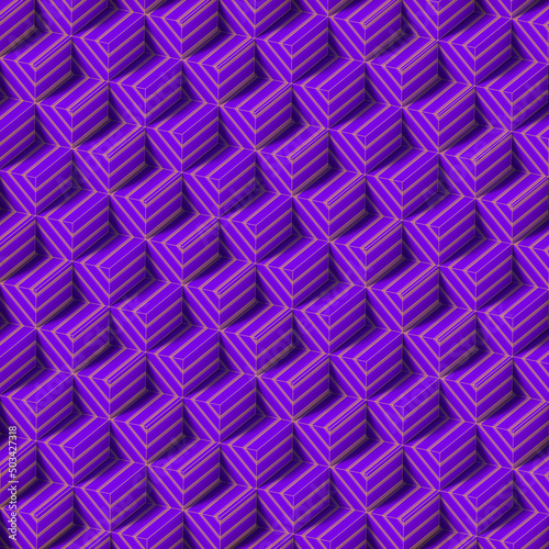 Orthographic projection of rectangles covered with violet striped texture. 3d rendering digital illustration
