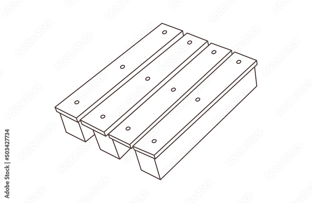 Angle view of wood pallet in linear vector illustration, isolated on white Angle view of wood pallet in linear vector illustration, isolated on white
