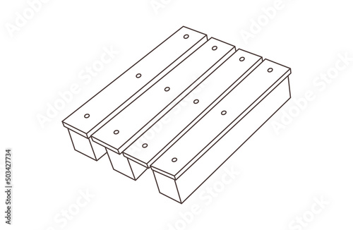 Angle view of wood pallet in linear vector illustration, isolated on white