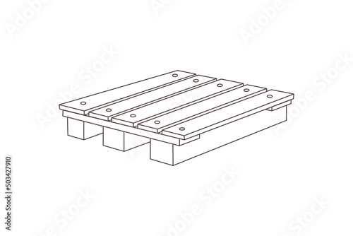 Outline icon of wood pallet, front and angle view, vector illustration isolated on white background.