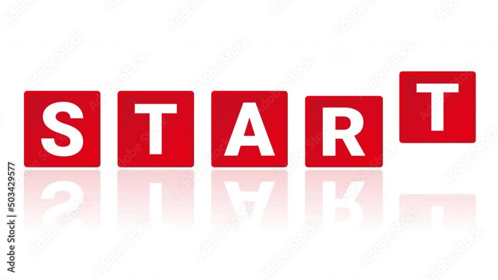 「START」と書かれた赤いパネルがアニメーションする白背景の動画素材 「START」と書かれた赤いパネルがアニメーションする白背景の動画素材