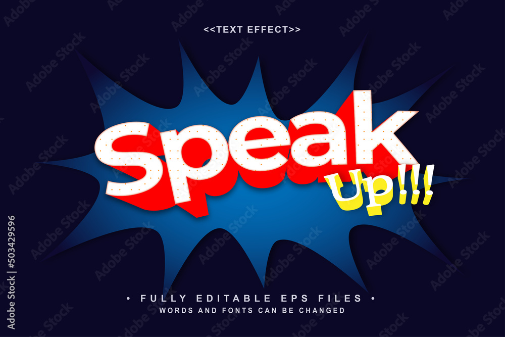 editable cartoon style speak up text effect.typhography logo Stock ...