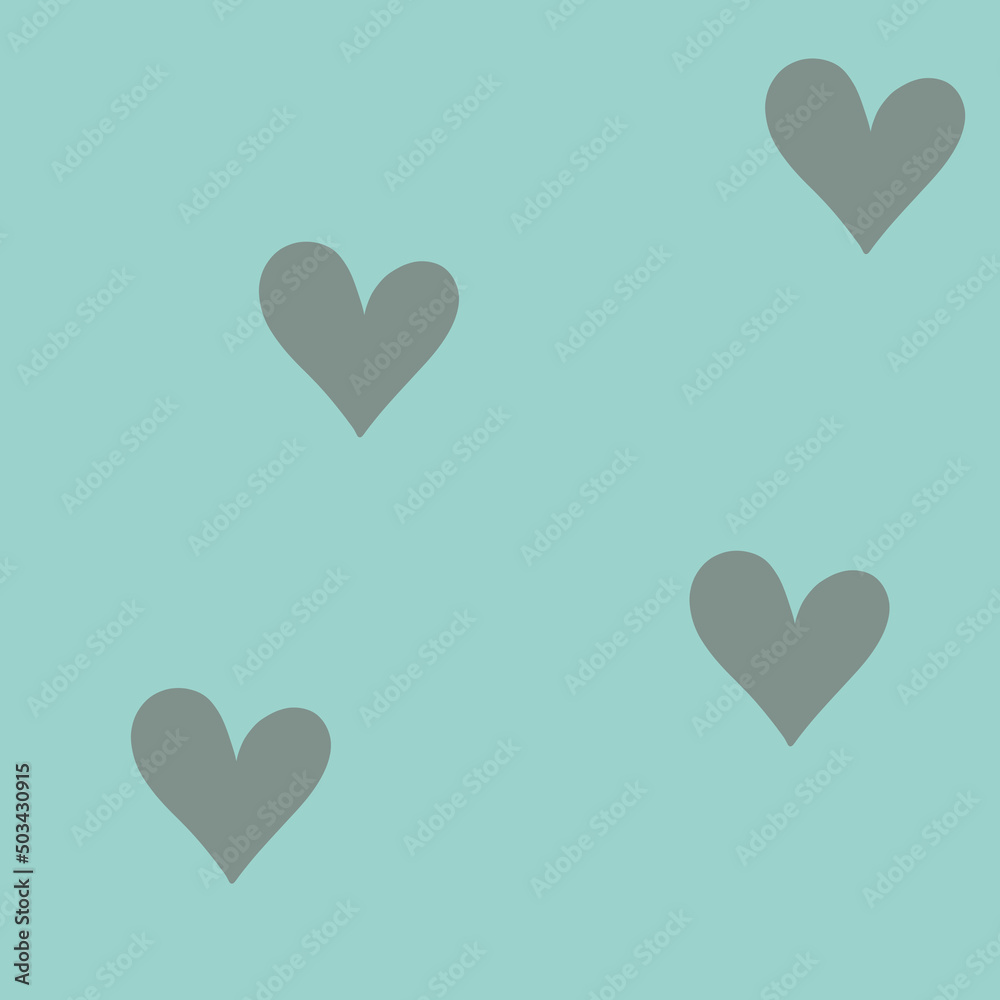 Grey color hearts with pale pastel blue background simple drawing retro vintage seamless pattern 
