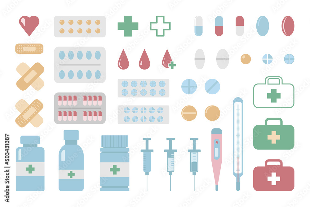 Pharmacy set of medicines and elements Pharmacy set of medicines and elements