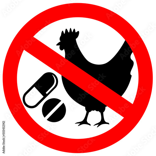 No antibiotics sign, organic chicken farming symbol