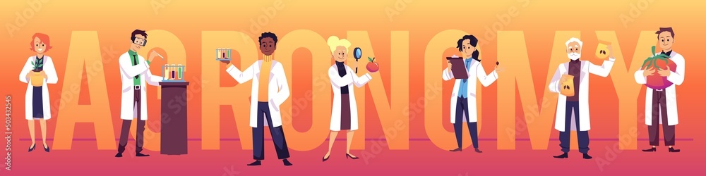 Agronomy header with characters of agronomists, flat vector illustration. Agronomy header with characters of agronomists, flat vector illustration.