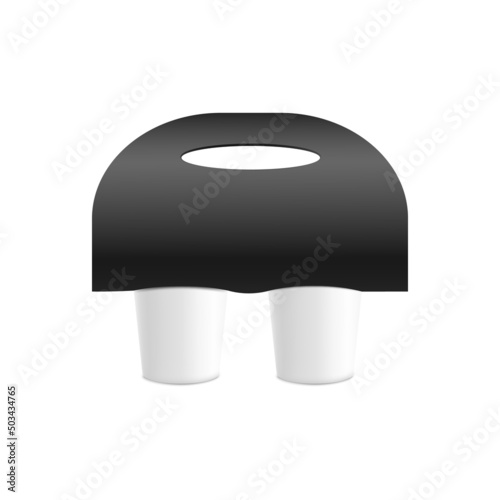 Black mockup holder for two cups of coffee, vector flat illustration on a white background.