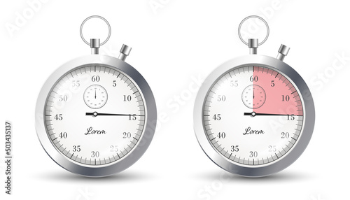 Stopwatch templates with countdown, realistic vector illustration isolated.