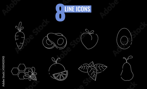 Simple Outline Set of healthy food icons. Linear style icons pack. Vector illustration