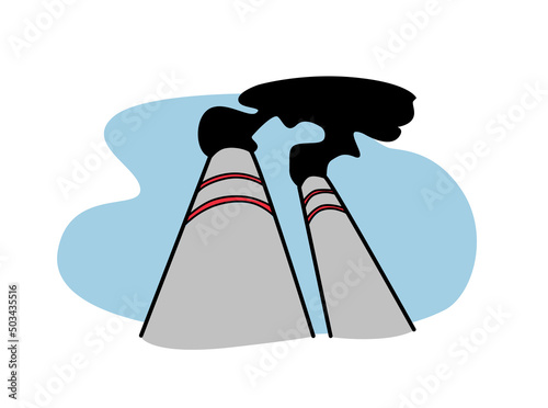 Chimneys of a factory emitting smog and pollution. Industry, environmental damage. Cartoon style vector illustration.