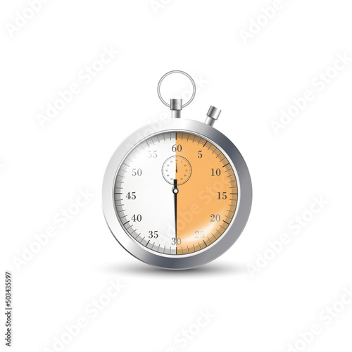 Time stopwatch mockup with half expiring timeline, vector illustration isolated.