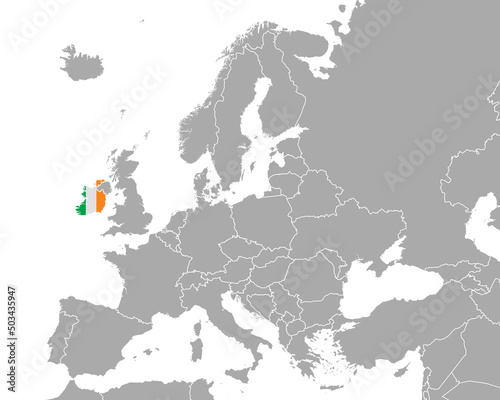 Karte und Fahne von Irland in Europa