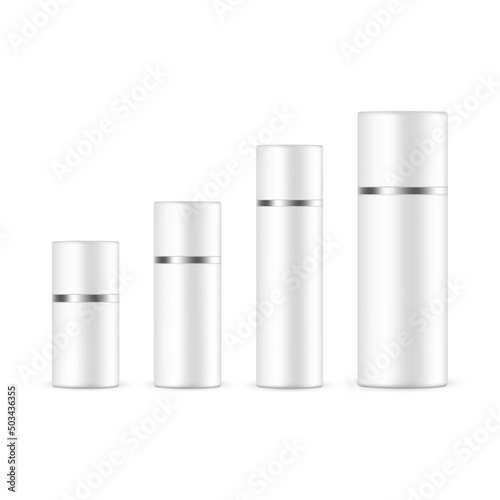 Cosmetic Packaging Container, Pump or Spray Bottle Mockup, Isolated on White Background. Vector Illustration