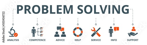 Problem solving banner web icon vector illustration concept with icon of analysis, competence, advice, help, service, info, and support