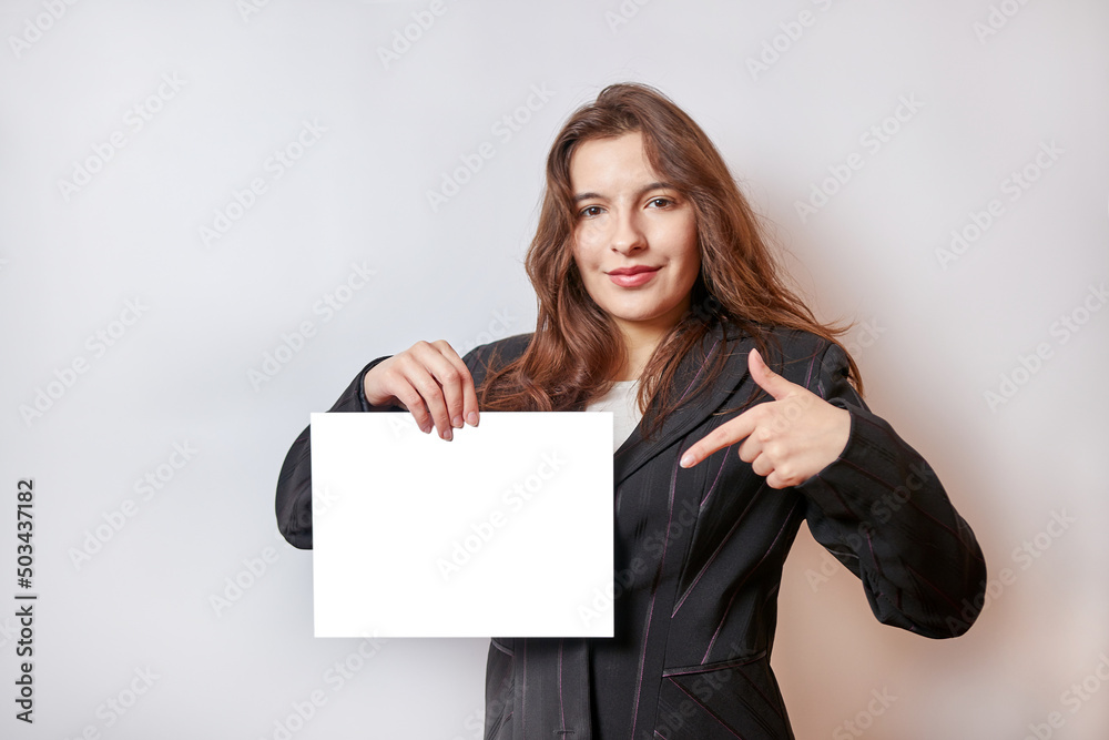 Pretty girl holding a banner, white billboard. Pretty girl holding a banner, white billboard.