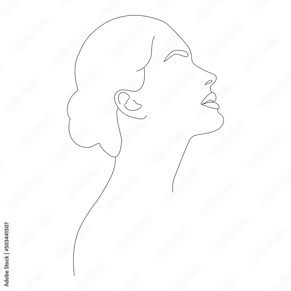 One face line. Minimalist continuous linear sketch of a female face. Female portrait black white artistic outline vector hand-drawn illustration. Boho girl. A woman's face. Portrait of minimalism One face line. Minimalist continuous linear sketch of a female face. Female portrait black white artistic outline vector hand-drawn illustration. Boho girl. A woman's face. Portrait of minimalism